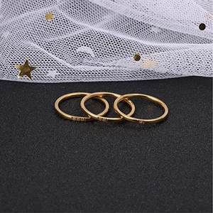Close-up of minimalist gold 18K plated ring set with micro-inlaid zircon detail