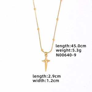 Detail of a minimalist gold star pendant necklace with dimensions 2.9cm x 1.2cm