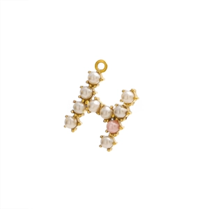 Letter H pendant in gold plating featuring pink and white pearl inlay for jewelry