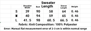 Detailed size chart for the yellow vintage knitted cardigan including measurements