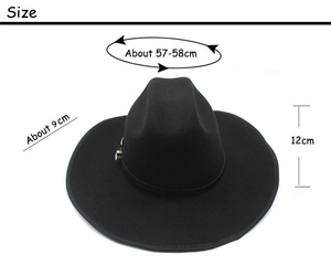 Size chart for punk style wide brim fedora with 9cm brim and 58cm circumference