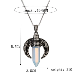 Detailed view of crescent moon pendant necklace with white crystal and specific dimensions