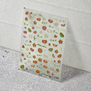 3D embossed summer watermelon nail art stickers with cute heart and star designs
