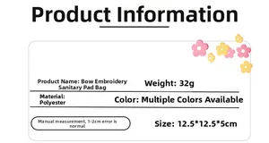 Detailed specifications of bow embroidery sanitary pad pouch with polyester material details
