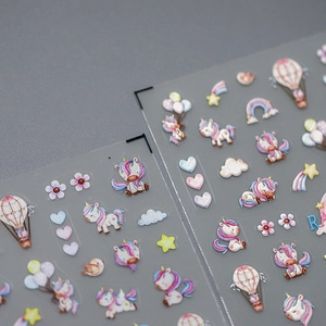 Rainbow Pegasus and unicorn ultra-thin nail art stickers for kids with heart motifs