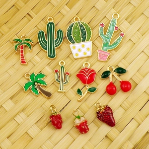 Colorful enamel alloy charms set featuring coconut tree cactus rose and fruit patterns