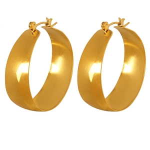 Wide Hoop Earrings 18K Gold Plated Stainless Steel Thick U Shaped Polished Waterproof Geometric Minimalist Jewelry For Women