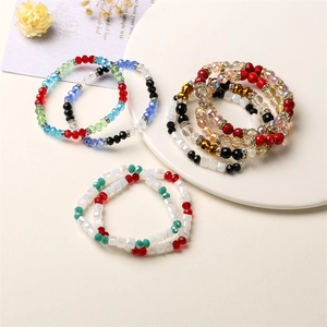 Faceted Glass Crystal Beaded Bracelet With Rhinestone Alloy Spacers Elastic Sparkly Fashion Jewelry For Women Men