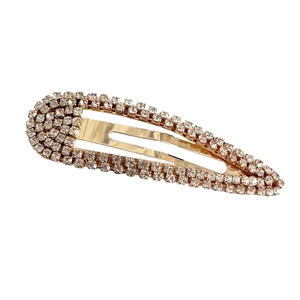 Elegant gold drop-shaped BB hair clip with rows of sparkling pavé rhinestones