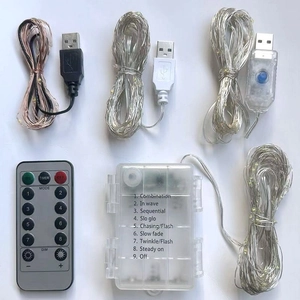 USB and battery operated LED copper wire string lights with remote for festive decor