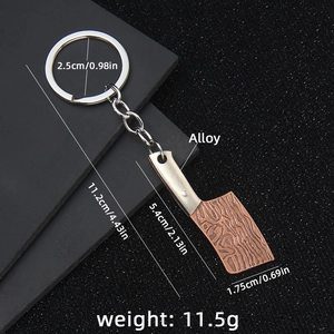 Miniatur Hackmesser Schlüsselanhänger mit Klinge in Holzoptik und Metallring aus Legierung