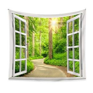 Detailed 3D window forest scenery tapestry with high definition digital printing texture