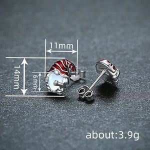 Boucles d'oreilles Père Noël mignonnes en métal argenté avec émail rouge et perles