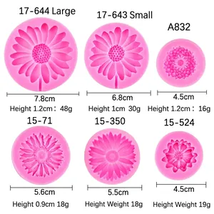 Pink sunflower daisy silicone molds in various sizes for resin cake flower decoration
