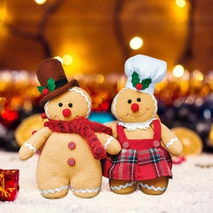 Christmas gingerbread man and woman plush gnome dolls set for festive holiday decoration