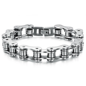 Punk style stainless steel motorcycle chain bracelet for men and women in silver finish