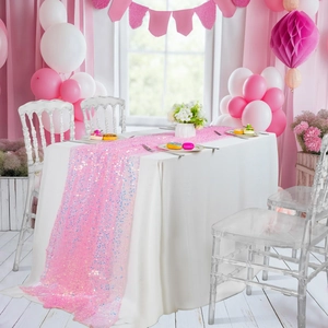 Runner da tavola con paillettes rosa scintillanti per decorazioni di tavoli da matrimonio