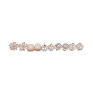 10-piece gold pearl flower and geometric earring set with vintage acrylic diamond details