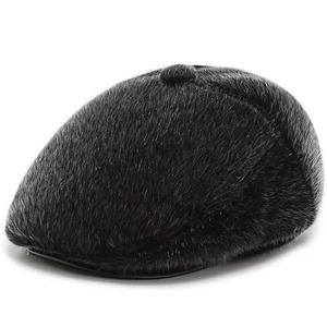 Plush faux fur winter newsboy cap for men featuring a warm flat top and soft texture