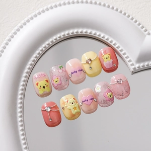5D stereoscopic macaron nail art stickers with bear patterns and heart charms