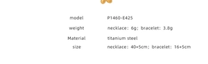 Size specifications for titanium steel daisy necklace and bracelet set shown in detail table