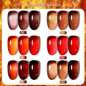 Jelly Amber nail polish gel set with six translucent colors in brown and red shades