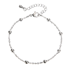Minimalist silver stainless steel bead chain bracelet with lobster clasp on white background