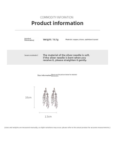 Size guide for silver needle tassel earrings with copper zircon and crystal details