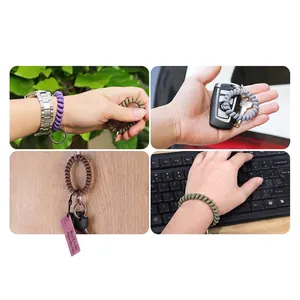 Colorful spiral spring keychain wristband with durable metal ring in multiple colors