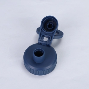 Detail of blue magnetic cap with open hinge design for 304 stainless steel water bottle