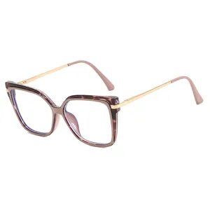 Square tortoise TR90 anti-blue light glasses with gold metal arms in 45-degree angle view