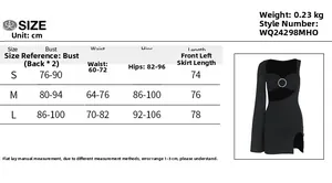 Size chart showing bust, waist, and hip measurements for this hollow out mini dress