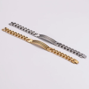 Cuban Link Bracelet 316L Stainless Steel Greek Key Pattern Curved Plate Hip Hop Street Style Jewelry Gift For Men