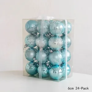 Set of 24 light blue 6cm Christmas balls with snowflake patterns and matte finish