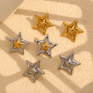 Double Five-pointed Star Stud Earrings Stainless Steel 18K Gold Plated Fashion Minimalist For Women