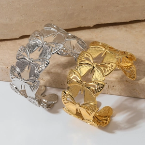 Bracelet Jonc Ouvert Papillon Évidé En Acier Inoxydable Pour Femme Large Réglable Bijoux De Mode