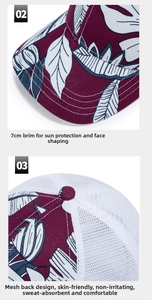 Close-up of 7cm brim and breathable white mesh back on floral print trucker hat