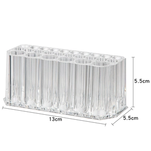 Detailed view of clear acrylic 26-hole holder showing dimensions 13cm x 5.5cm x 5.5cm