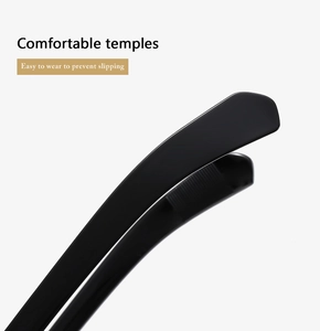 Detail shot of black temple tips with anti-slip design for comfortable eyewear fitting