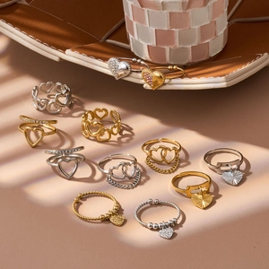 French vintage heart-shaped stainless steel ring set in gold and silver finishes