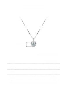 Détail du collier cœur en argent 925 montrant le pendentif de 5mm et la chaîne 40+5cm