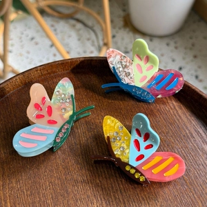 Butterfly Hair Claw Clip Acetate Colorful Rhinestone Elegant Hair Accessories For Women Stylish Shark Clip