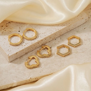 Geometric Copper Zirconia Earrings For Women Simple Elegant Gold Silver Inlaid Heart Round Hexagon Jewelry Accessories