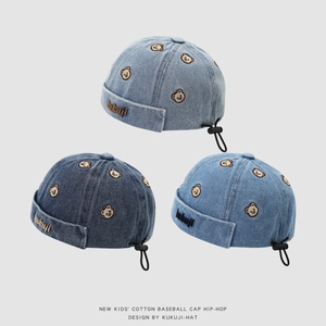 Enfants Coton Denim Miki Chapeau Casquette Sans Bord Broderie Ours Réglable Hip Hop Streetwear Pour Tout-Petits Garçons Filles