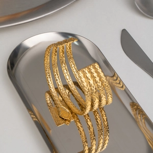 Fashionable 18K gold plated multi-layer snake open bangle with scale textured surface
