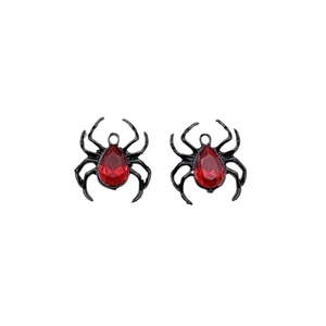 Pair of retro zinc alloy spider pendants with vibrant red teardrop gemstone accents