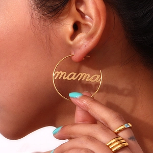 18K gold plated large hoop earrings for women with stylish mama letter pendant detail