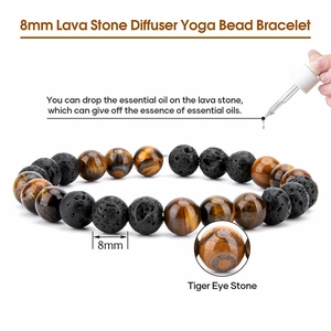 8mm Tiger Eye and Lava Stone yoga bracelet with essential oil diffuser dropper tool