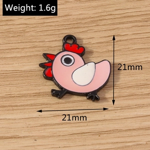 Detailed view of a 21mm pink cartoon chicken enamel charm showing size and weight