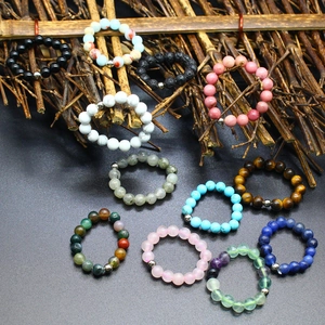 Natural Gemstone Beaded Ring Round Stone Elastic Stretch Band Minimalist Jewelry For Women Men Crystal Agate Amethyst